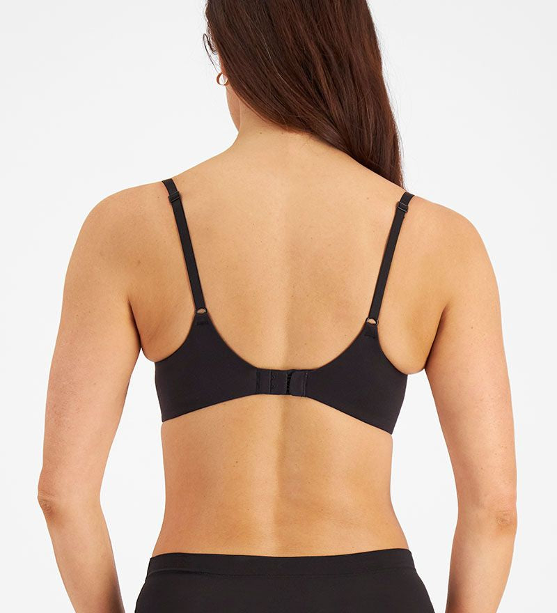 Back view of the Berlei Understate Wirefree Bra in Black from The Foundation—features smoothing side bands and soft, secure straps.
