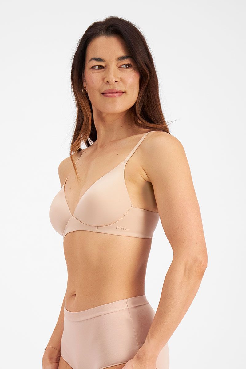 Side view of Berlei Understate Wirefree Bra in Nude—an invisible essential with full bust support and flattering fit for every age.