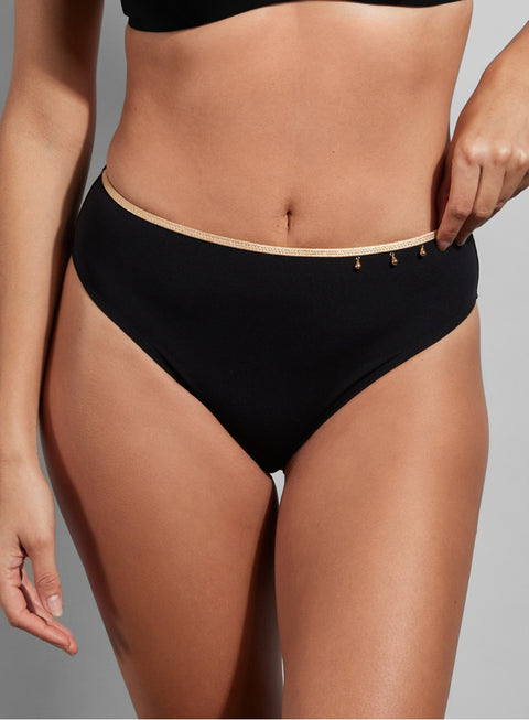 Cosmic High Waist High Cut Bikini Brief Black