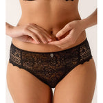 Empreinte Cassiopee Bikini Brief in Black with lace front and invisible seamless design.