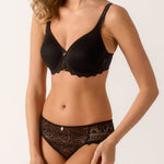 Front view of Empreinte Cassiopee Bikini Brief in Black with lace front and invisible seamless design.