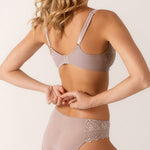 Back view of Rose Sauvage Cassiopee Bikini Brief showing flattering fit and lace texture.