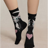 Cotton Cat Heart Pattern Socks Black Grey