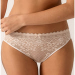 Empreinte Melody Bikini Brief in Gold with delicate lace front for invisible, everyday wear.