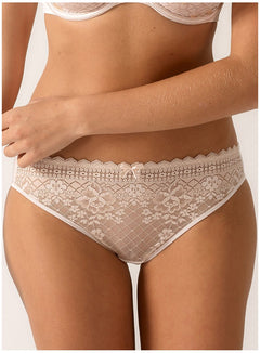 Empreinte Melody Bikini Brief in Gold with delicate lace front for invisible, everyday wear.