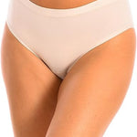 Beige high-waisted bikini bottom on a white background