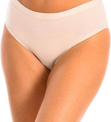 Beige high-waisted bikini bottom on a white background