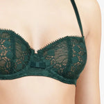 Close-up side angle of Chantelle green demi lace bra from The Foundation