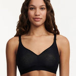 Front view of Chantelle C Magnifique Non Wire Bra in Black, featuring full coverage floral jacquard knit cups.