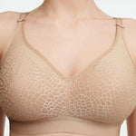 close-up of C Magnifique wireless bra highlighting seamless floral jacquard texture and padded comfort.