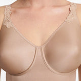 Close-up of Chantelle Hedona Bodysuit Nude, focusing on smooth cups and supportive straps, detailed image from The Foundation.