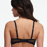 Back view of The Foundation’s Champs Elysees Lace Bra in Black, with elegant embroidered mesh band and partial strap adjustability.