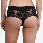 Back view of The Foundation’s Champs Elysées Revealing Shorty Brief in Black, showcasing sheer lace and cheeky back coverage.