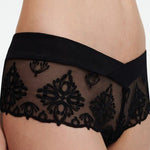 Side view of the Champs Elysées Lace Shorty by The Foundation, highlighting elegant tulle and elastic-trimmed edges.
