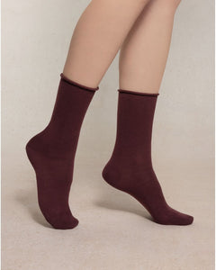 Fine merino wool socks for women by bleuforet in cianti colour are fine warm socks with 100% cotton lining