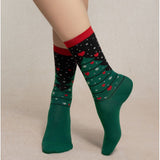 Cotton Christmas Tree Pattern Socks Green
