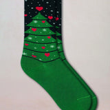 Cotton Christmas Tree Pattern Socks Green