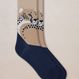 Cotton Cheetah Pattern Socks Beige Navy