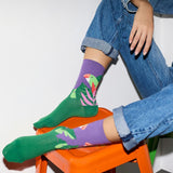 Cotton Parakeet Pattern Socks Purple Green