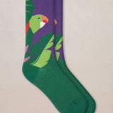 Cotton Parakeet Pattern Socks Purple Green