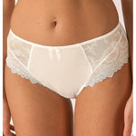 Front view of Empreinte Louise Culotte Panty Brief in Natural Ivory with guipure lace and tulle inserts.