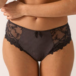 Close up of Empreinte Louise Culotte Panty Ombre Black featuring guipure lace and tulle fabric.