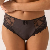 Close up of Empreinte Louise Culotte Panty Ombre Black featuring guipure lace and tulle fabric.