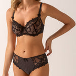  Front view of Louise Panty and Low-Necked Bra Set in Ombre Black by Empreinte.