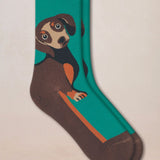 Cotton Dachshund Dog Pattern Socks Green Brown