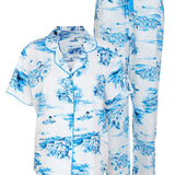 Donna Santorini Print Cotton Modal PJ Set Blue