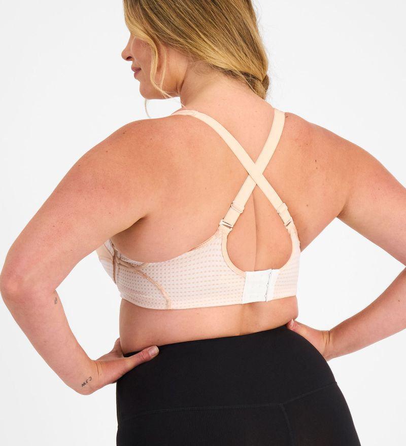 Berlei Electrify Mesh underwire sports bra in nude glow for women Style YYN7  for high impact sports with cross back