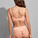 Back view of Empreinte Cassiopee Culotte Brief Peach, sheer lace and smooth fit, designer women’s underwear at The Foundation.
