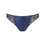 Jane Rio Brief Velvet Blue from The Foundation displayed flat, showcasing beautiful embroidery and signature Marie Jo design