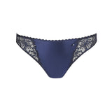 Jane Rio Brief Velvet Blue from The Foundation displayed flat, showcasing beautiful embroidery and signature Marie Jo design