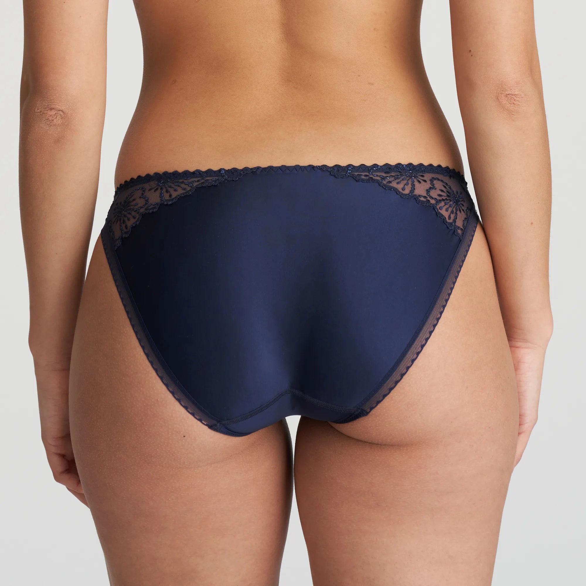 Back view of Jane Rio Brief Velvet Blue from The Foundation, featuring smooth satin finish and comfortable coverage