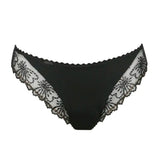 Flat lay of Marie Jo Jane Italian Brief – floral lace design and sleek black satin waistband.