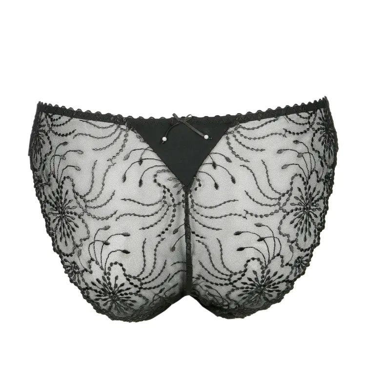 Back flat lay of Jane Italian Brief – intricate lace and center bow with pearl detail.