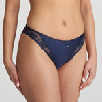 Side profile of the Jane Italian Brief showing elegant leg-cut design and floral embroidery.