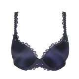 Flat lay of the bra showing intricate embroidery on the cups and velvet finish across the band.