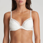 Front view of Jane Push Up Bra Natural from The Foundation, featuring delicate lace embroidery and a flattering push-up silhouette