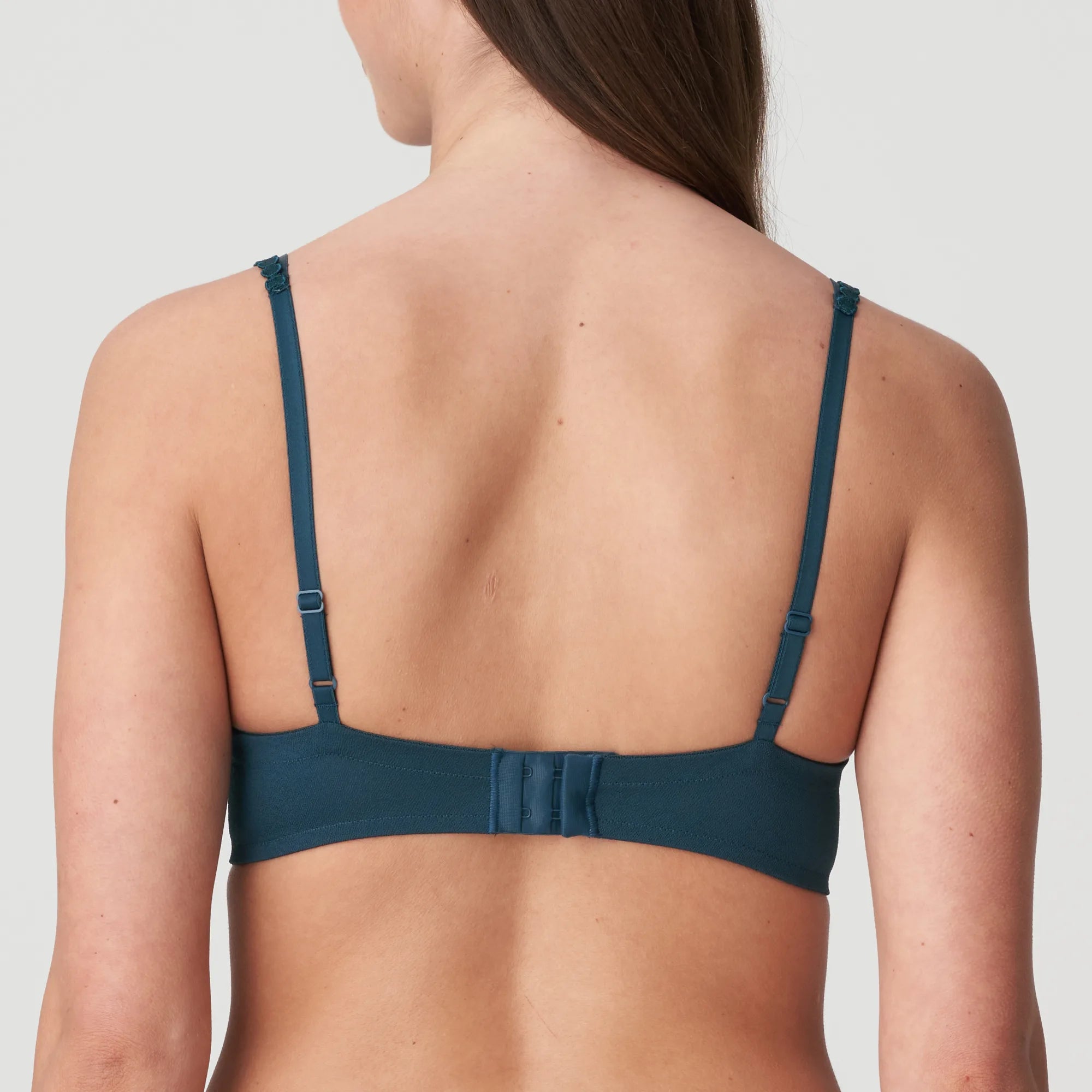 Back view of Tom Mini Padded Plunge Bra by Marie Jo, showing adjustable double straps and supportive band in Empire Green