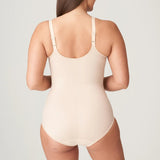 Back view of the PrimaDonna Deauville Bodysuit in Café Latte, showing adjustable straps and smoothing coverage, stocked at The Foundation.