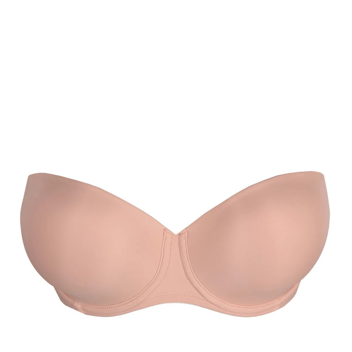Flat lay of Figuras Strapless Bra in Powder Rose – bandeau shape with padded, seamless design.