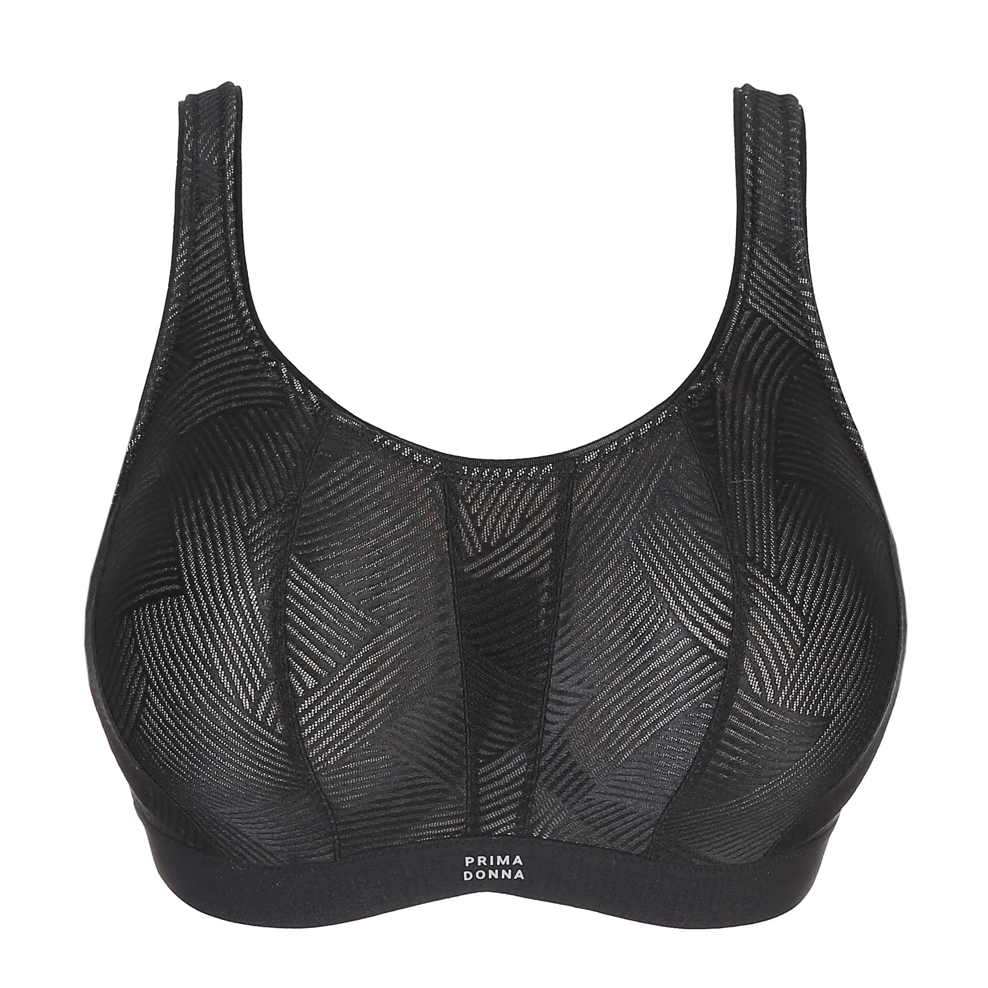 PrimaDonna The Game Sports Bra Black – flat lay front view highlighting technical fit and structured design.