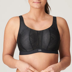PrimaDonna The Game Sports Bra Black – front view showing full coverage and sleek, supportive fit for high-impact workouts.