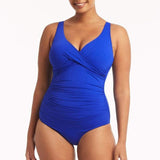 Essentials Cross Front Multifit One Piece Swimsuit Cobalt
