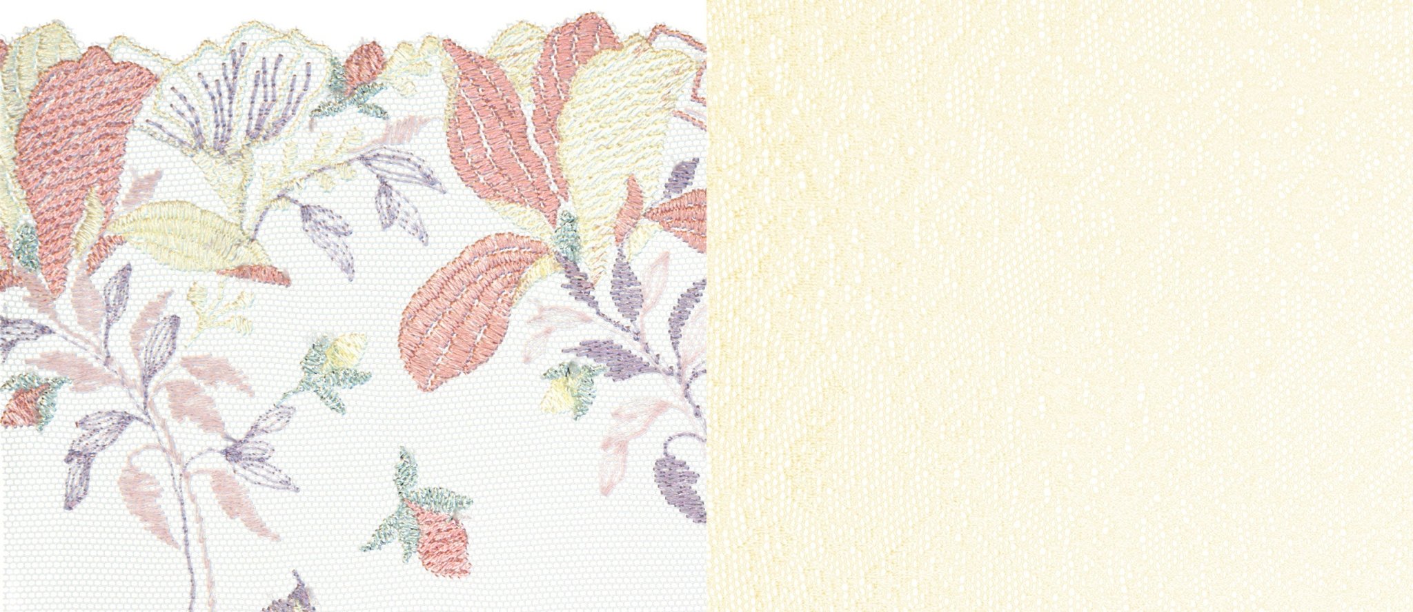 Close-up of floral embroidery and lace fabric on Mohala Luxury Thong Brief Vintage Natural by Prima Donna.