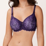 Front view of Empreinte Cassiopee underwire bra in dark purple, showcasing seam-free lace design.