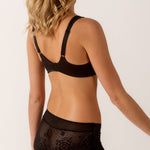 Side profile of the Melody Seamless Bra emphasizing the supportive underwire design and smooth satin-covered straps.