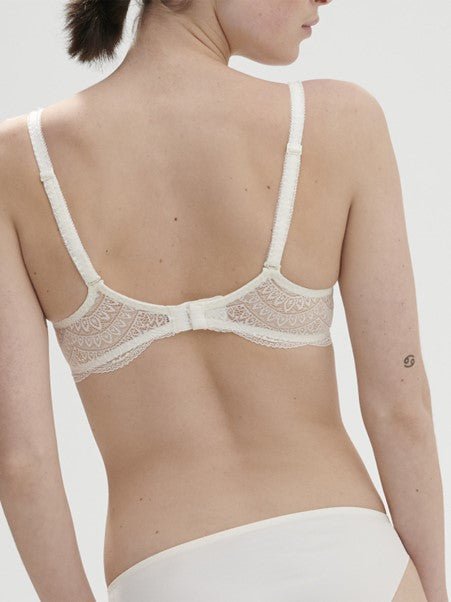 Back view of Simone Perele Karma Bra in natural with adjustable lace straps and underband support—found at The Foundation.